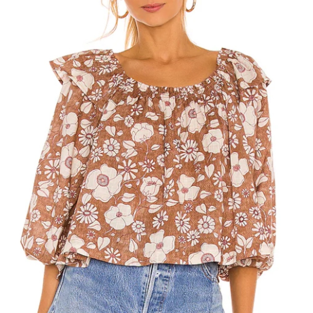 Free People Miss Daisy Floral Ruffle Top Sz M